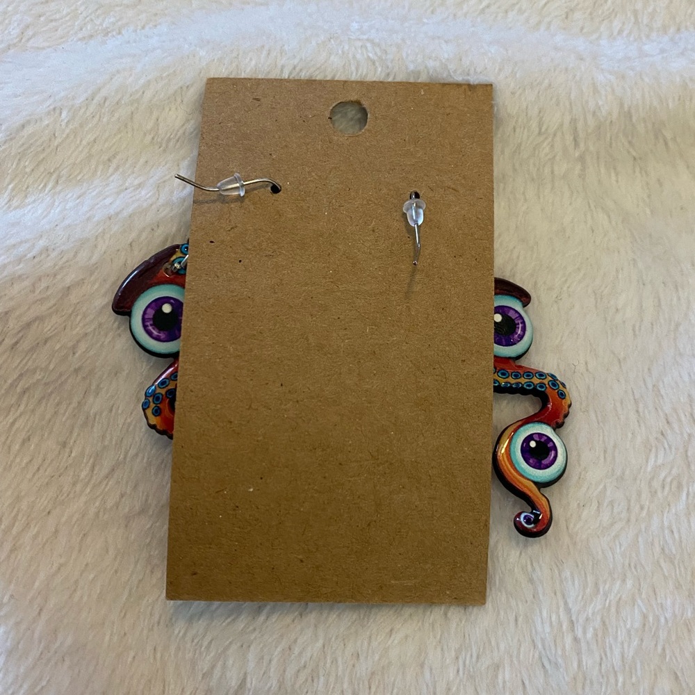 Psychedelic eyeball tentacle alien earrings - Picture 3 of 3